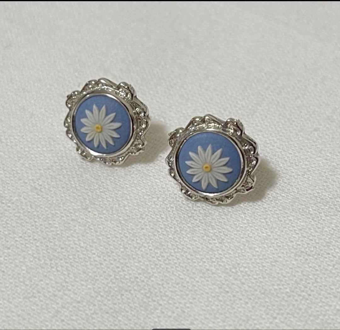  ジャスパー　ビンテージピアス　シルバー　フラワー