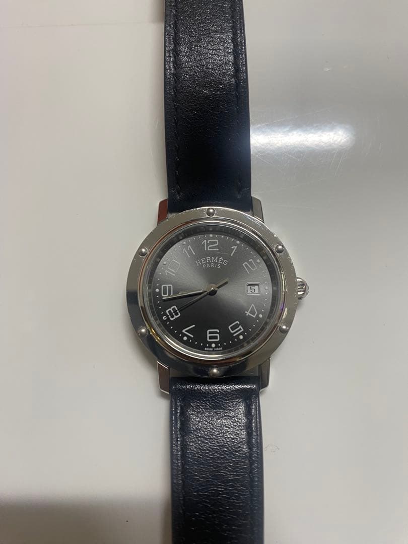 HERMES クリッパー　ブラックレザーバンド