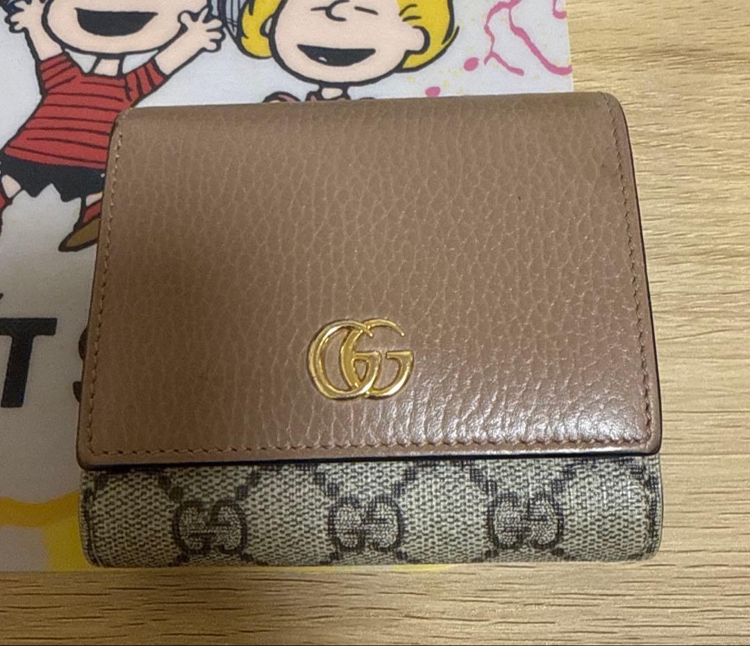 GUCCI グッチ マーモント GG柄 2つ折り 財布 ピンクベージュ