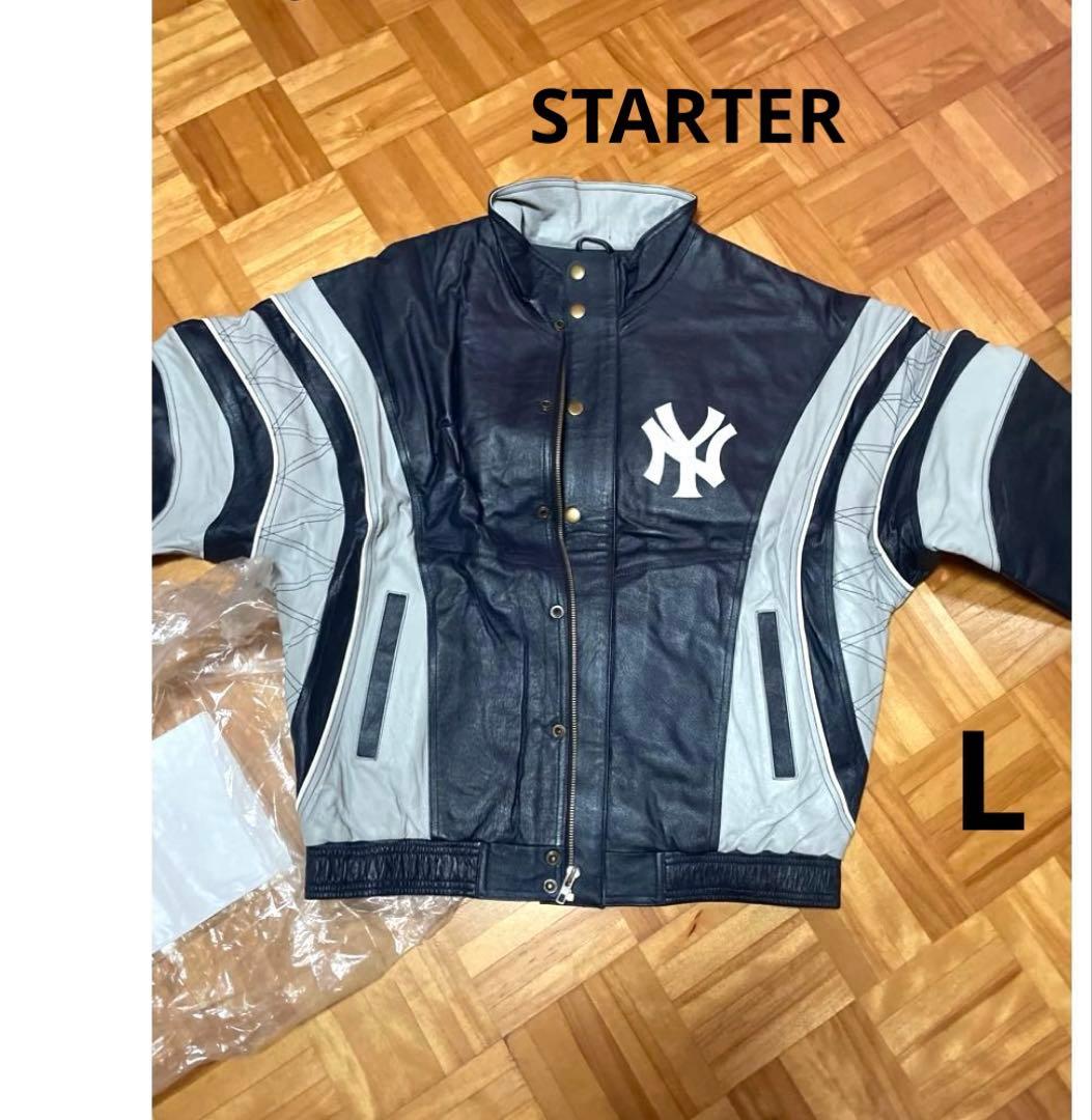 【希少】ヤンキース　レザー 刺繍ロゴスタジャン ネイビー/グレー　STARTER