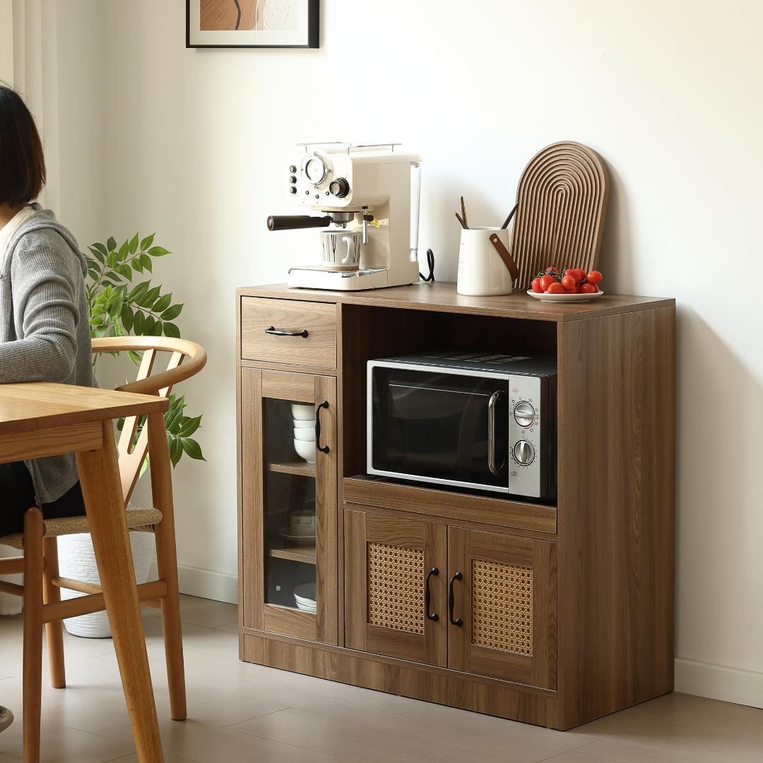 キッチンカウンター 食器棚 キッチンキャビネット レンジ台 　BROWN