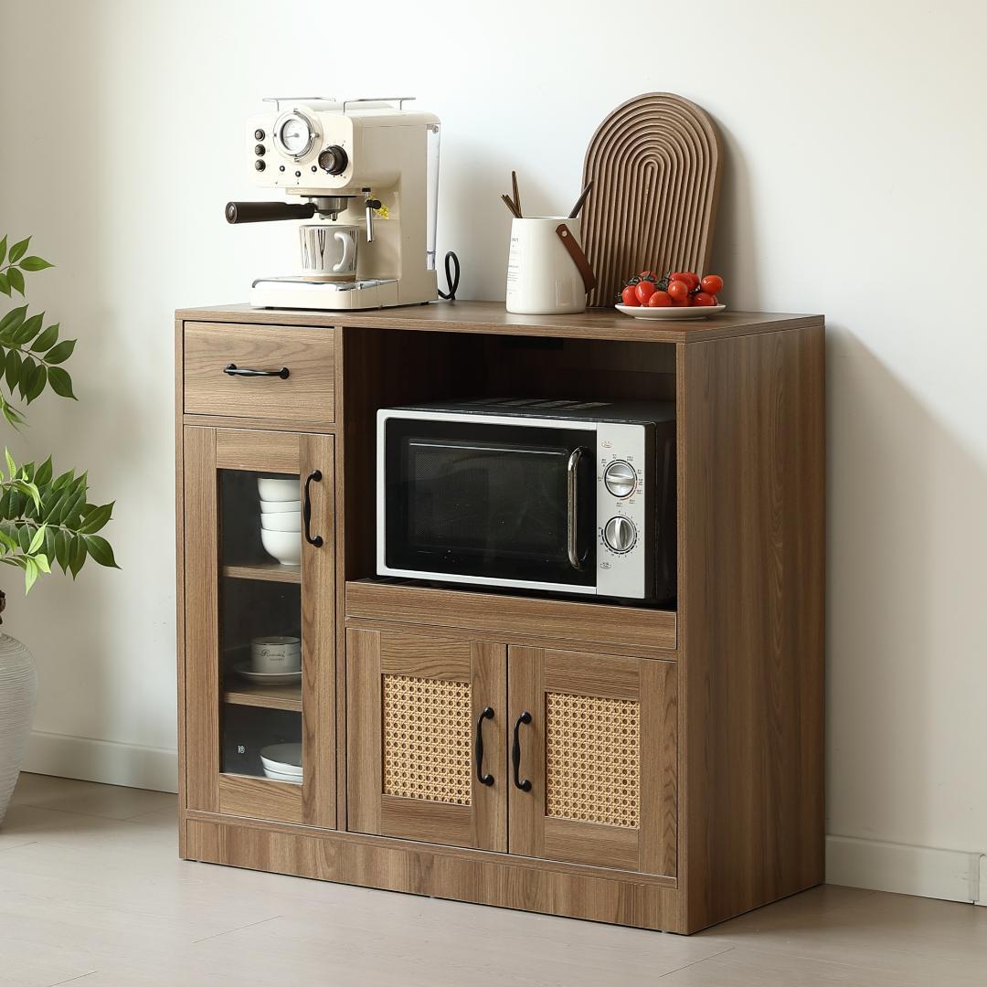 キッチンカウンター 食器棚 キッチンキャビネット レンジ台 　BROWN