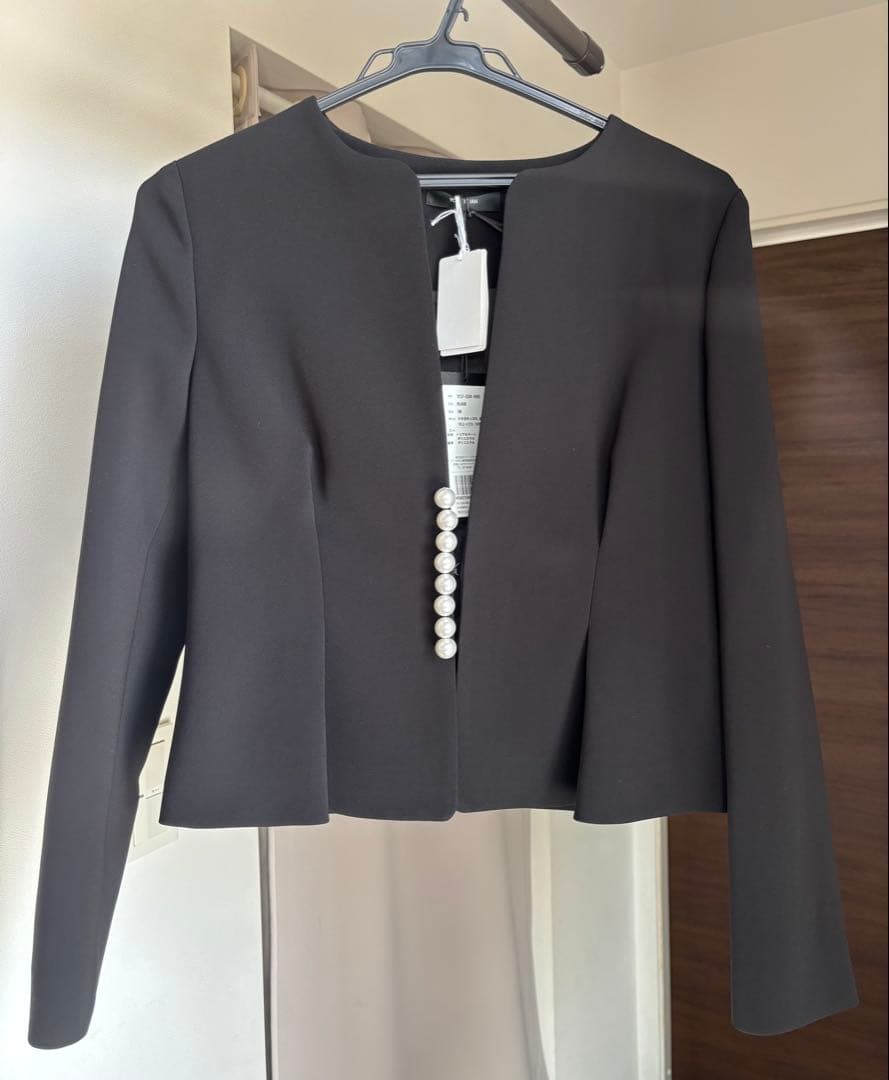 ヨーコチャン　ブラック パールノーカラージャケット YOKO CHAN