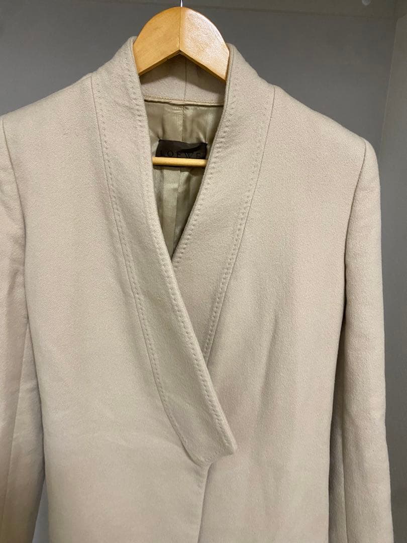 ロエベ 100% カシミア ノーカラー ロング チェスター コート