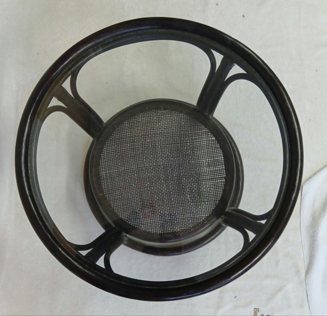 ラタン　サイドテーブル　ガラステーブル　籐　黒色　丸テーブル　センターテーブル