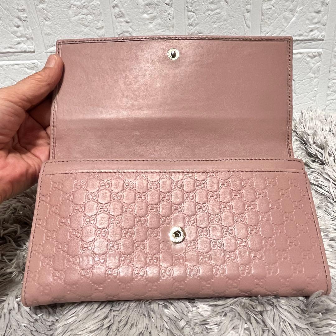 美品✨GUCCI マイクロシマ　くすみピンクベージュ　インターロッキング金具