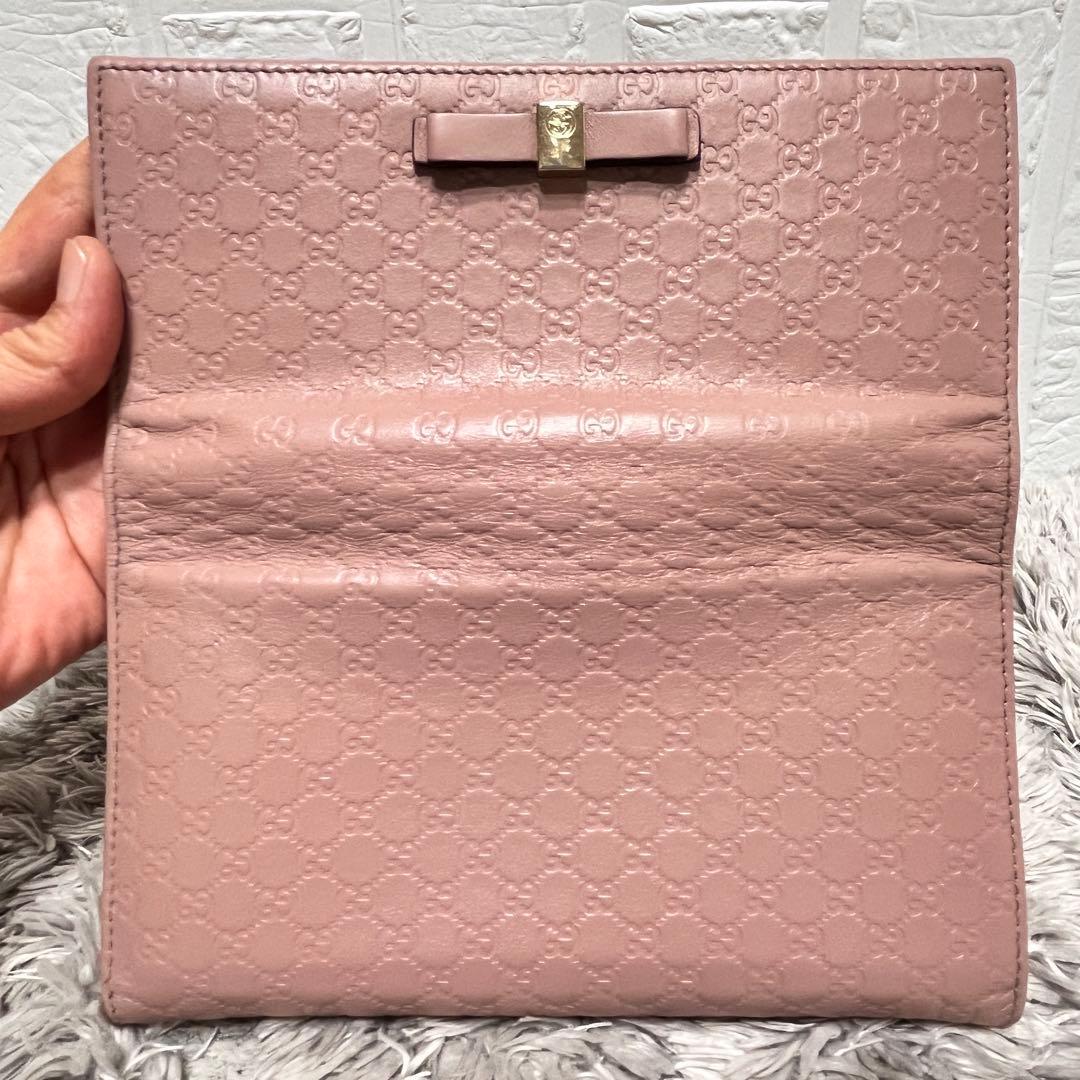 美品✨GUCCI マイクロシマ　くすみピンクベージュ　インターロッキング金具