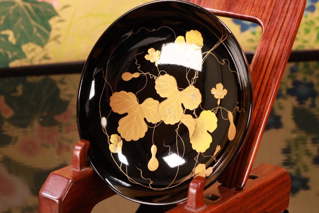 ラミー、BJ123　時代輪島塗　瓢箪図蒔絵　吸物椀　二客　木製 切り金