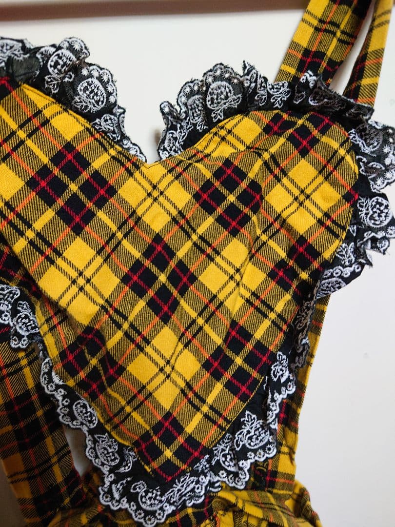 ROSANJIN ROOM ハート胸当てサスペンダーチェックスカート 黄色 美品