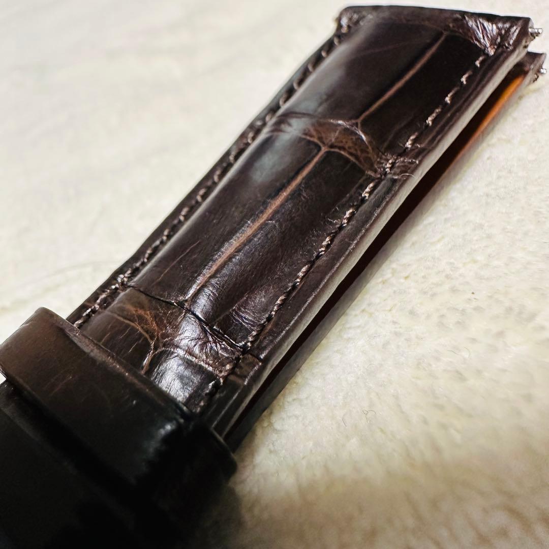 6008#20mm-16mmダークブラウン★本物クロコダイルベルト★スイス製