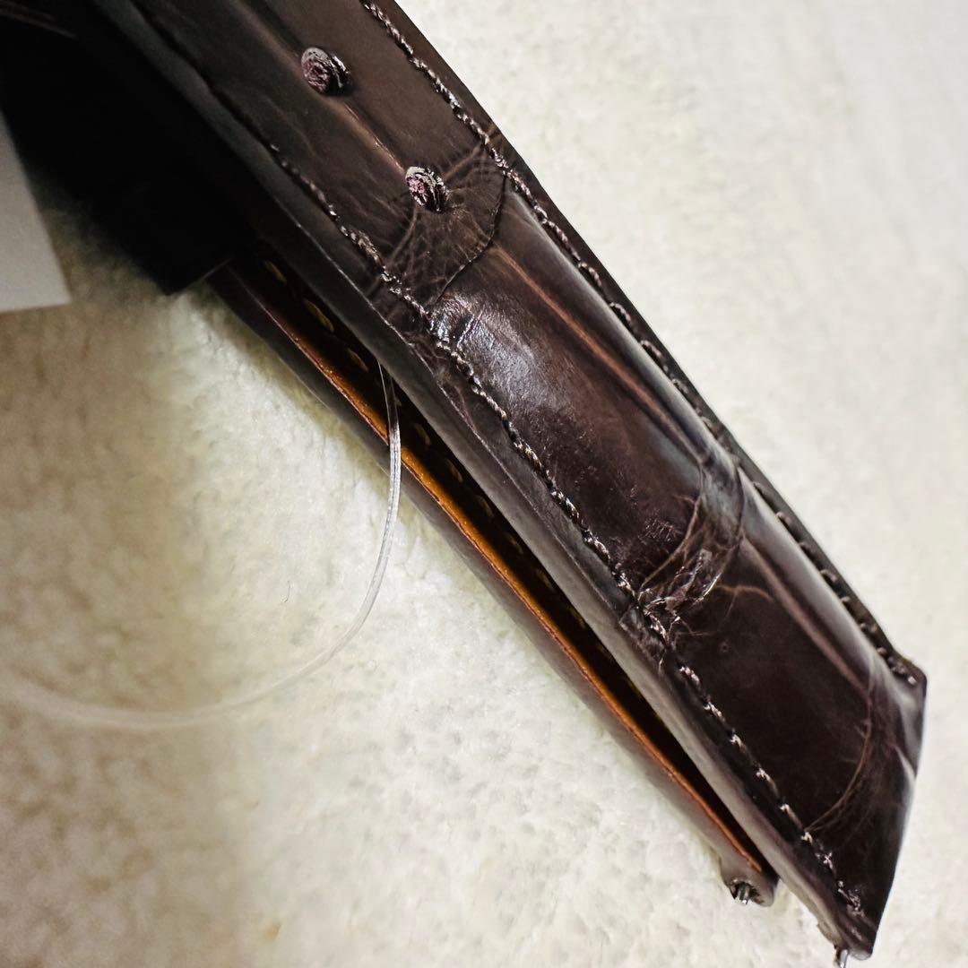 6008#20mm-16mmダークブラウン★本物クロコダイルベルト★スイス製