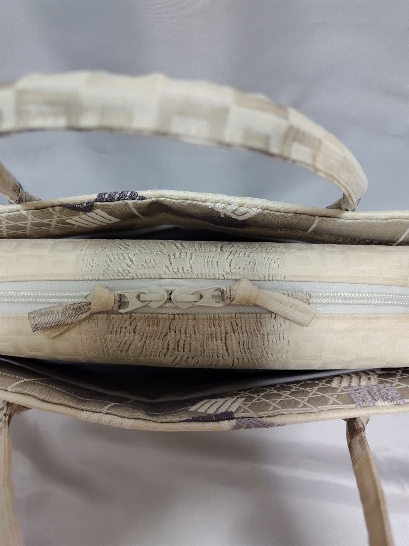 生成り　源氏香　利休バッグ　和装バッグ