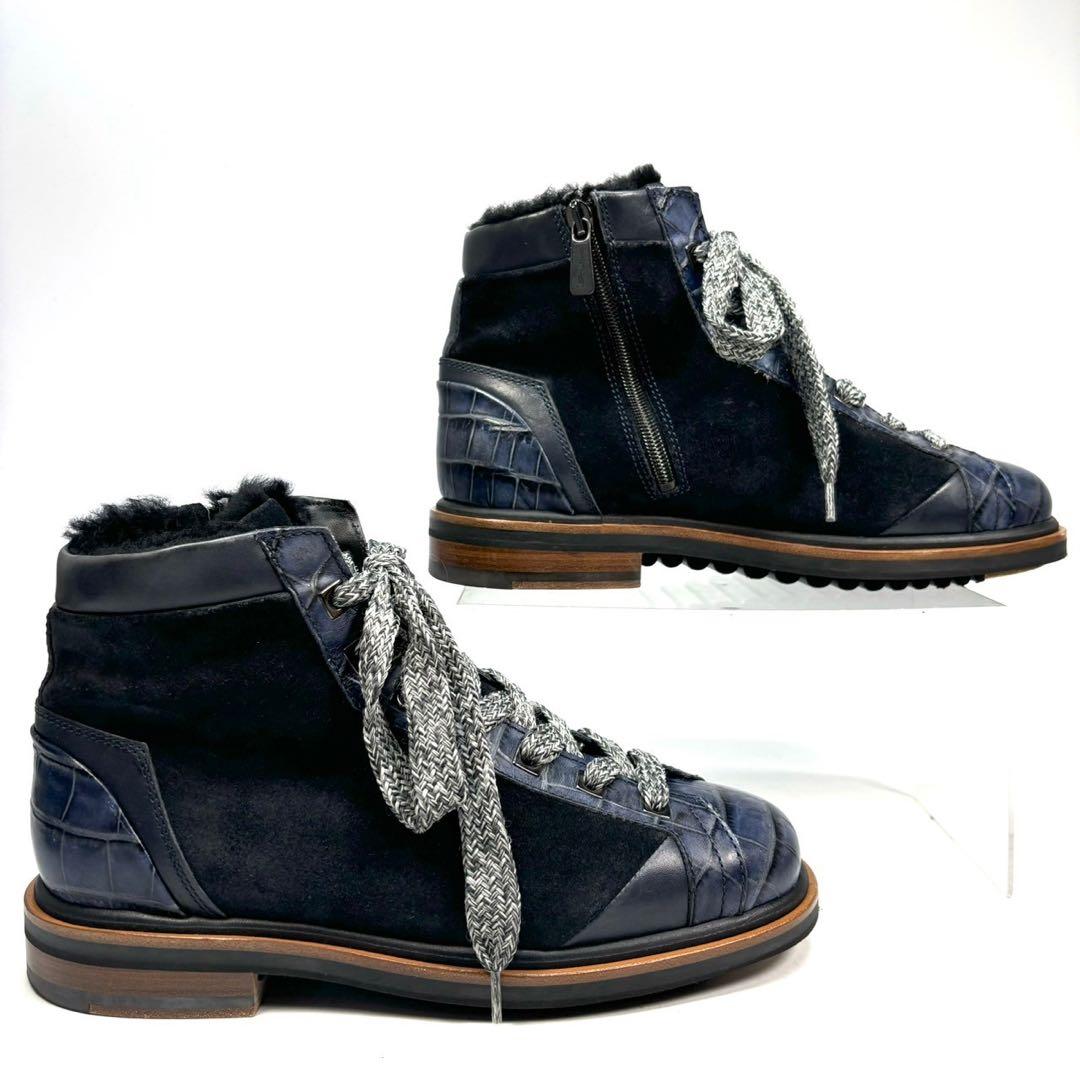 Santoni サントーニ　ブーツ　ハイカット　ボア　5 1/2 クロコ型押し