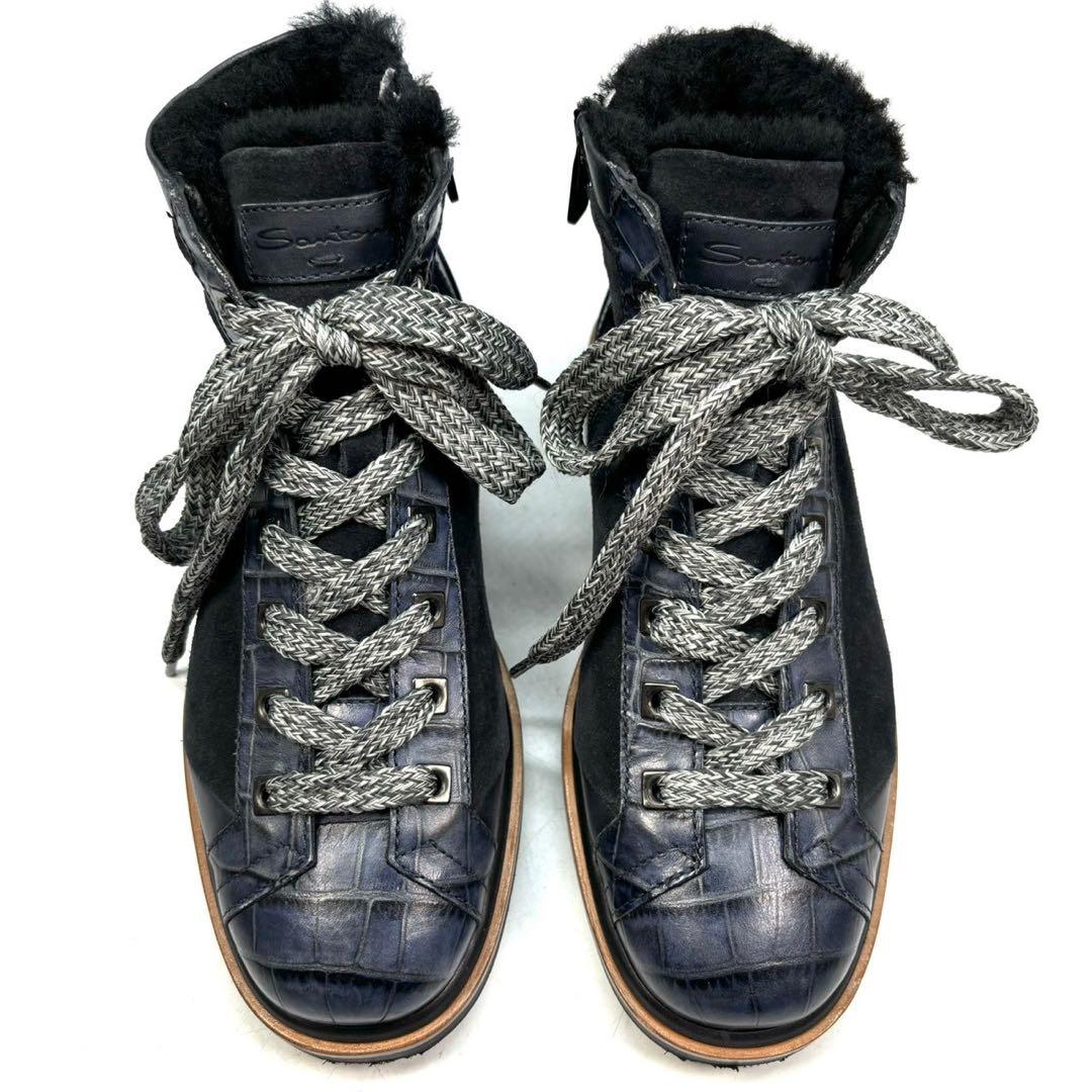 Santoni サントーニ　ブーツ　ハイカット　ボア　5 1/2 クロコ型押し