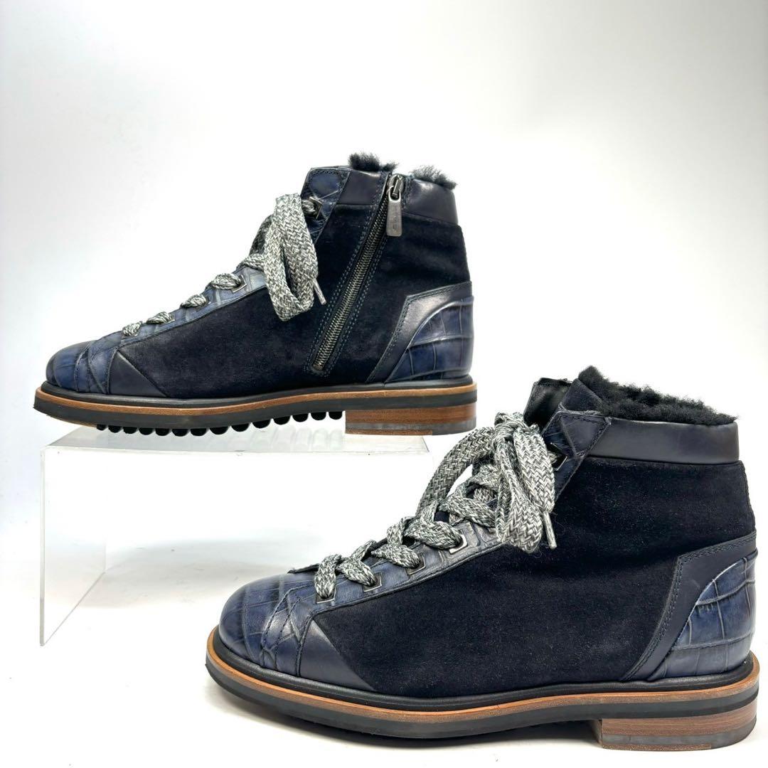 Santoni サントーニ　ブーツ　ハイカット　ボア　5 1/2 クロコ型押し