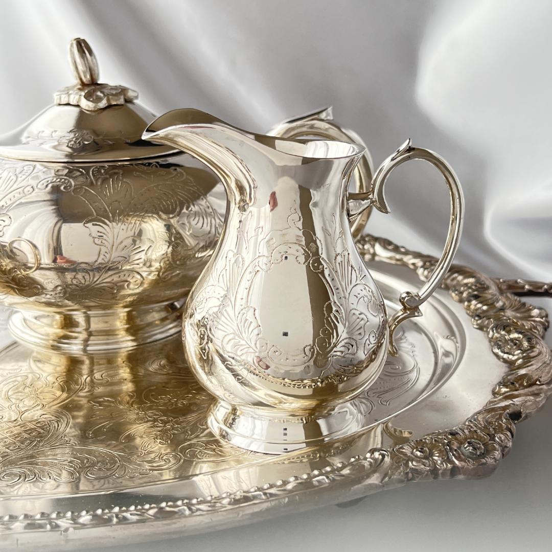 【英国】 ビクトリアンのティーセット 3点【シルバープレート】ティーポット