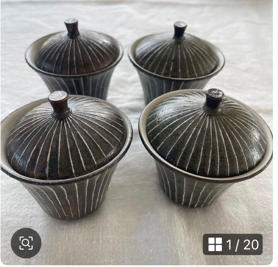 水野さんのレアな器✖︎1 奥田さんの高台ミニカップ✖︎4 奥田さんの蓋付き椀✖︎4