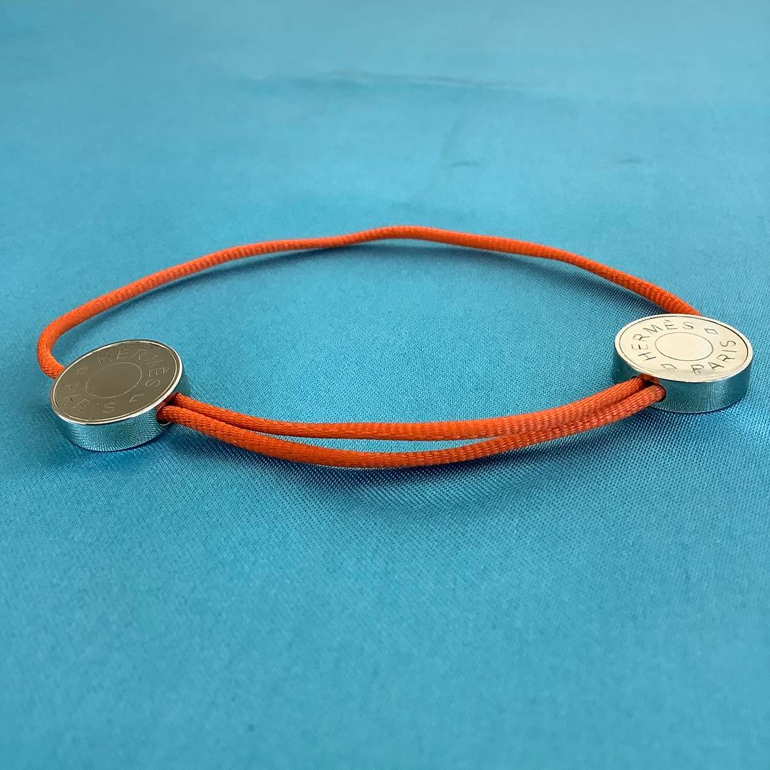HERMES セリエ コードブレスレット バングル メタル ロゴ コットンコード