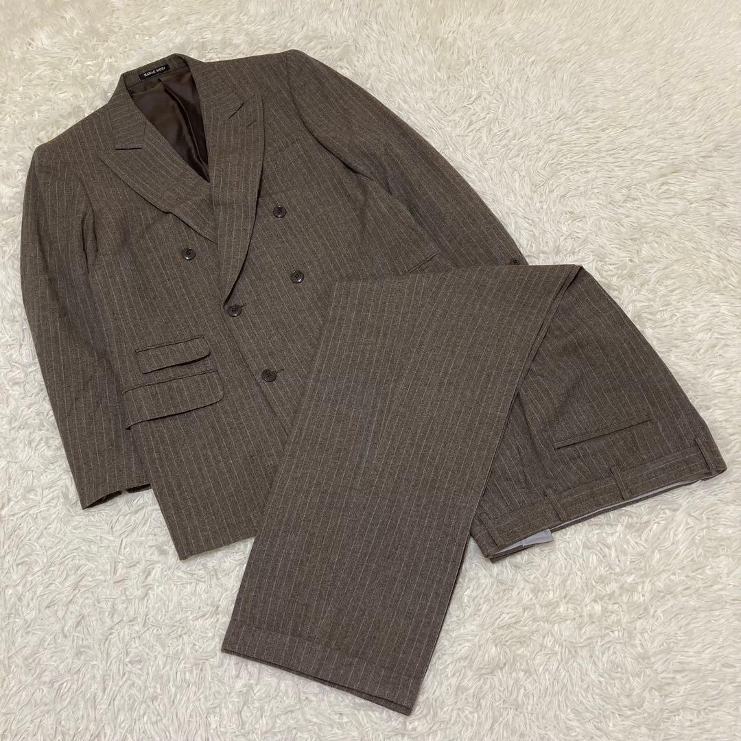HANAE MORI スーツセットアップ　ダブルジャケット　ストライプ　ブラウン