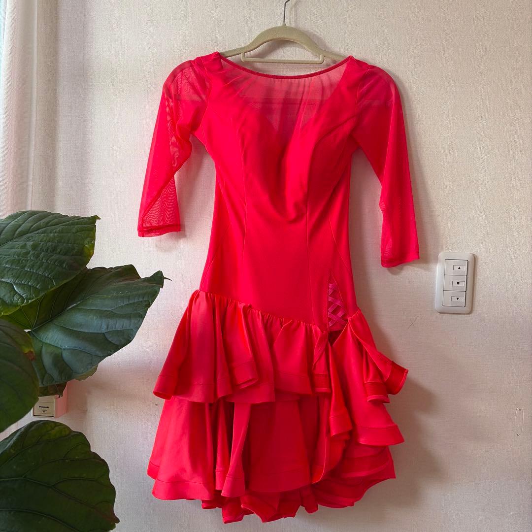 ピンク系オレンジ 社交ダンスドレス　ラテンドレス