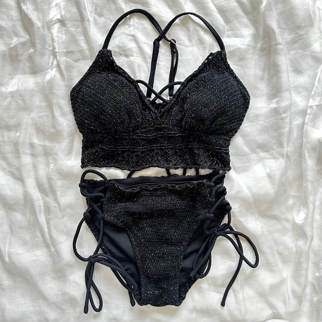 ラメニットスカラップビキニ【LIP SERVICE】ブラック 9Mサイズ