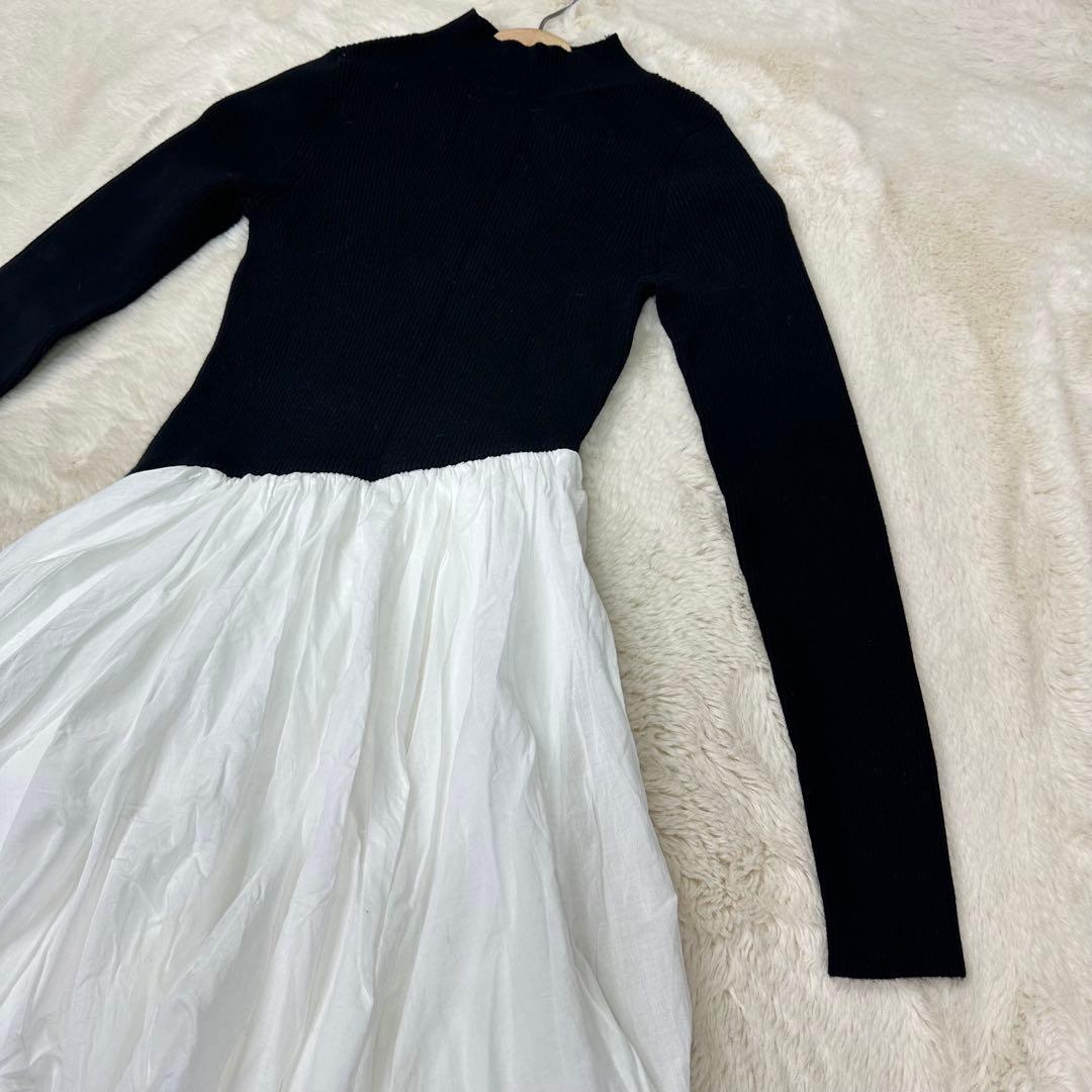 ✨美品✨anuans イレギュラーヘムドッキングニットワンピース XS 黒白