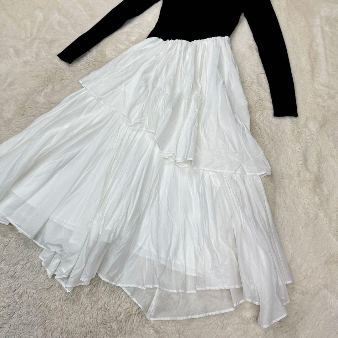 ✨美品✨anuans イレギュラーヘムドッキングニットワンピース XS 黒白