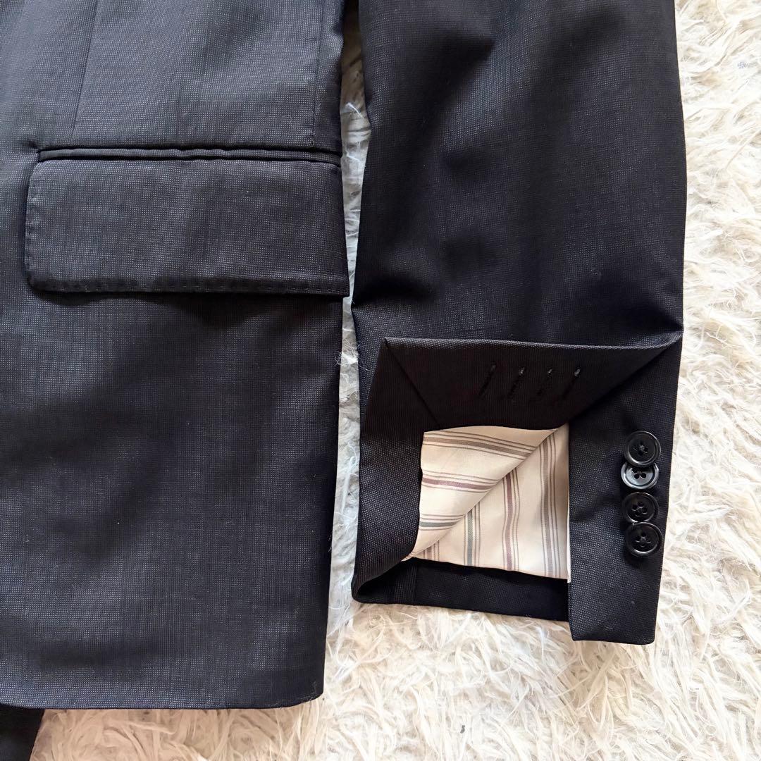 <極美品>LARDINI 新ロゴ ブラック ウール スーツ ブートニエール 46