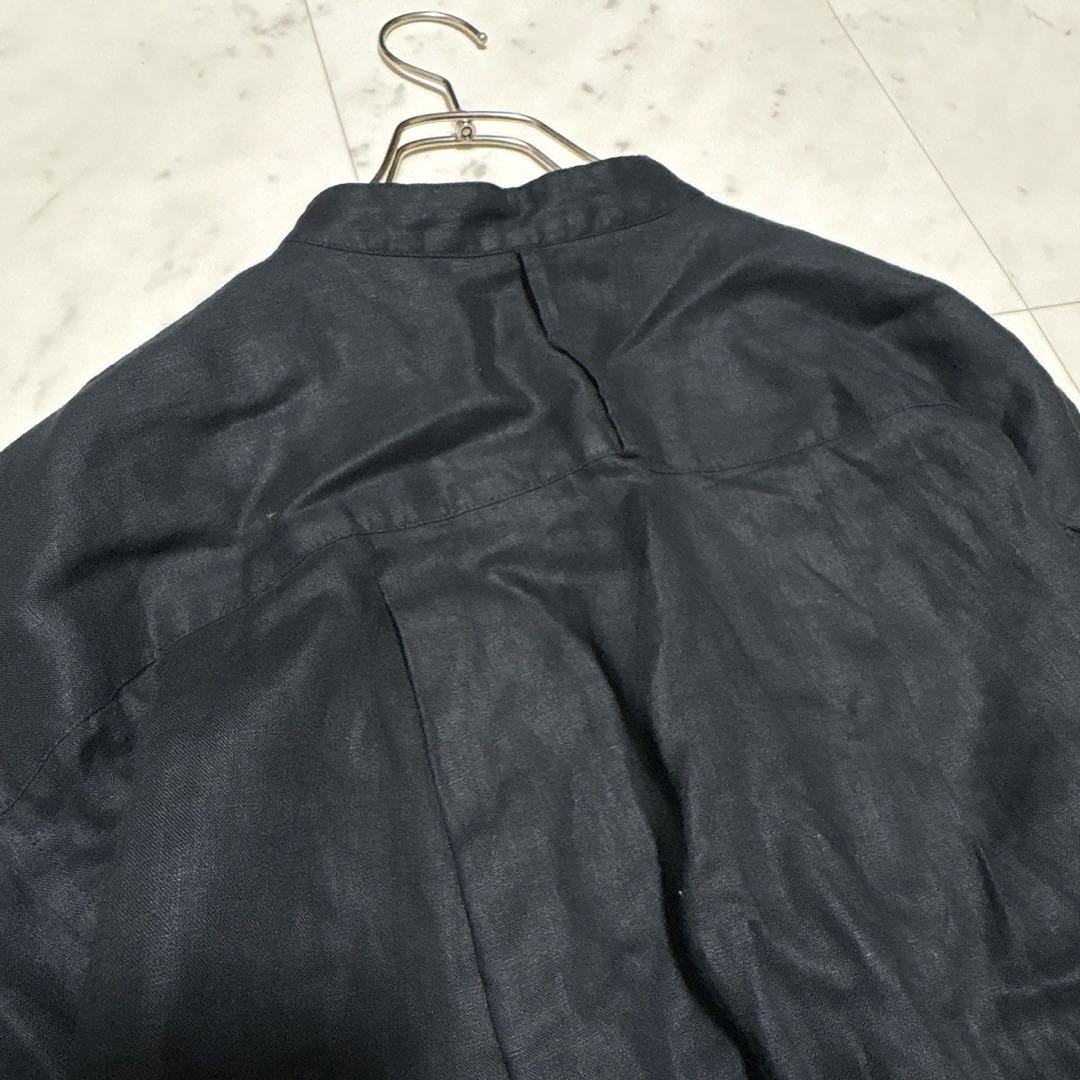 kagure リネンハーフスリーブオールインワン 比翼 ブラック 麻100%