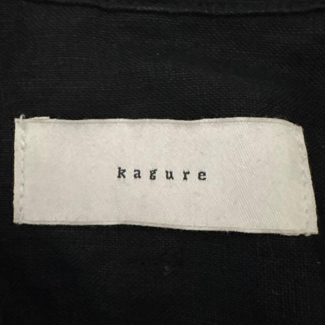 kagure リネンハーフスリーブオールインワン 比翼 ブラック 麻100%