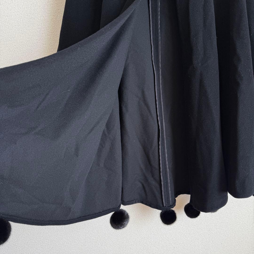 レリアン ミンクファー　ケープコート　ポンチョ　マントコート ブラック ウール