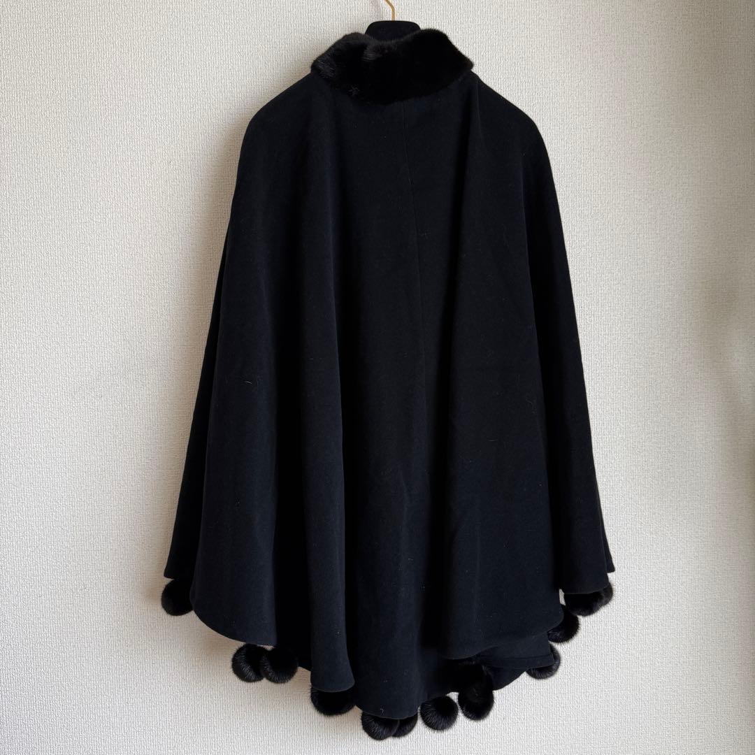 レリアン ミンクファー　ケープコート　ポンチョ　マントコート ブラック ウール