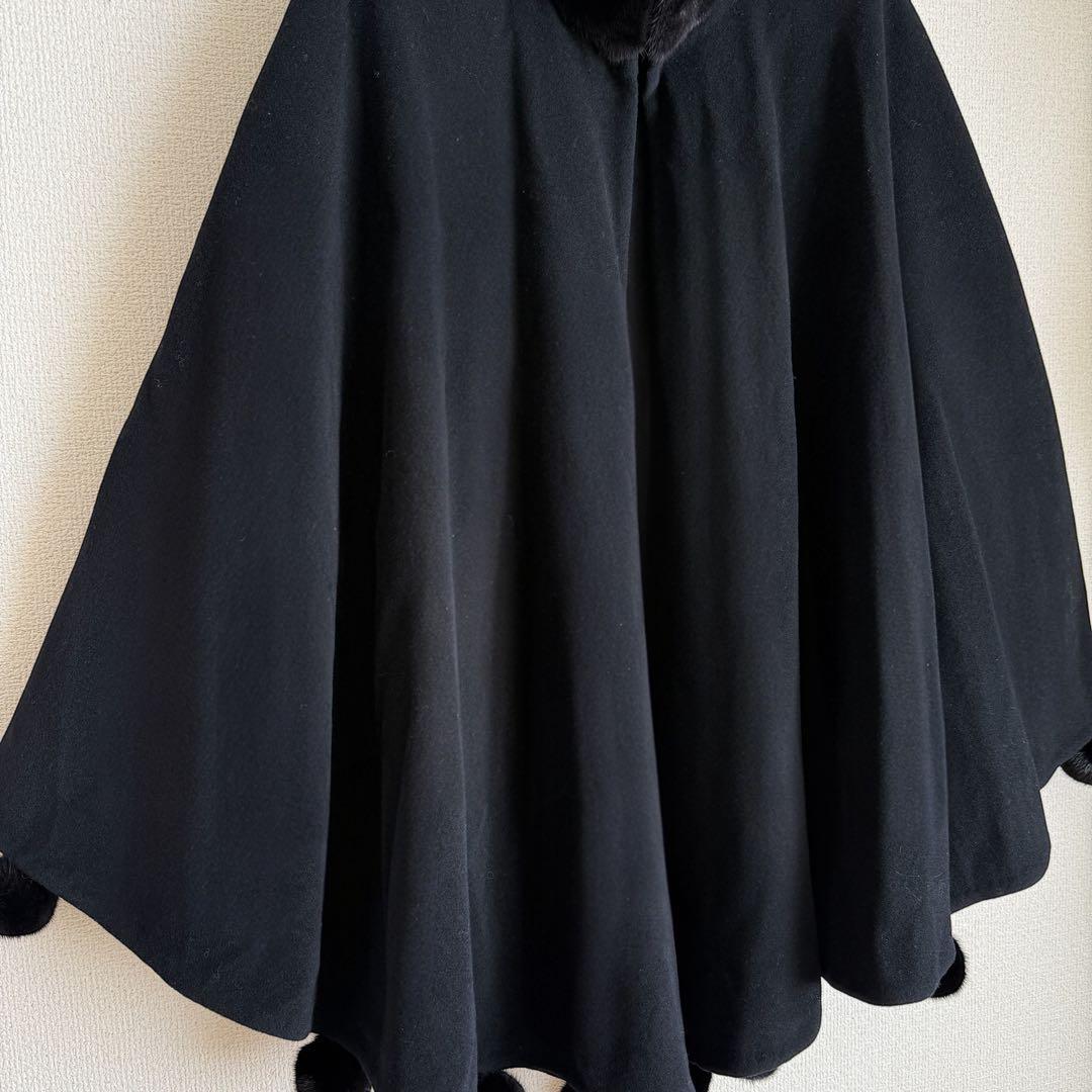 レリアン ミンクファー　ケープコート　ポンチョ　マントコート ブラック ウール
