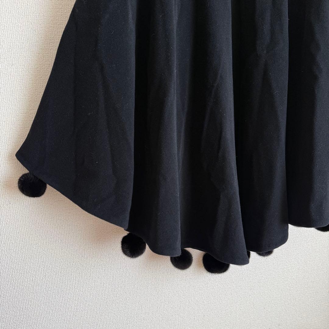 レリアン ミンクファー　ケープコート　ポンチョ　マントコート ブラック ウール