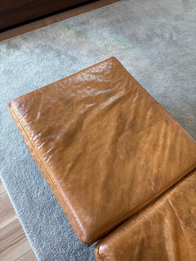 本革　カウチソファー　3人掛け　Blena LEATHER WOOD キャメル