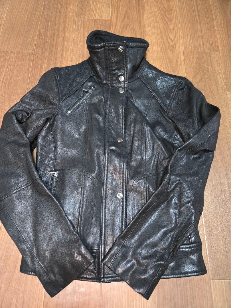 COLE HAAN ブラックレザージャケットXS