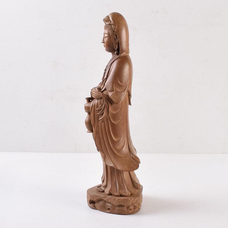 仏教美術　藤田東光拝刀　木彫　観音像　仏像　置物　共箱　M　R9050