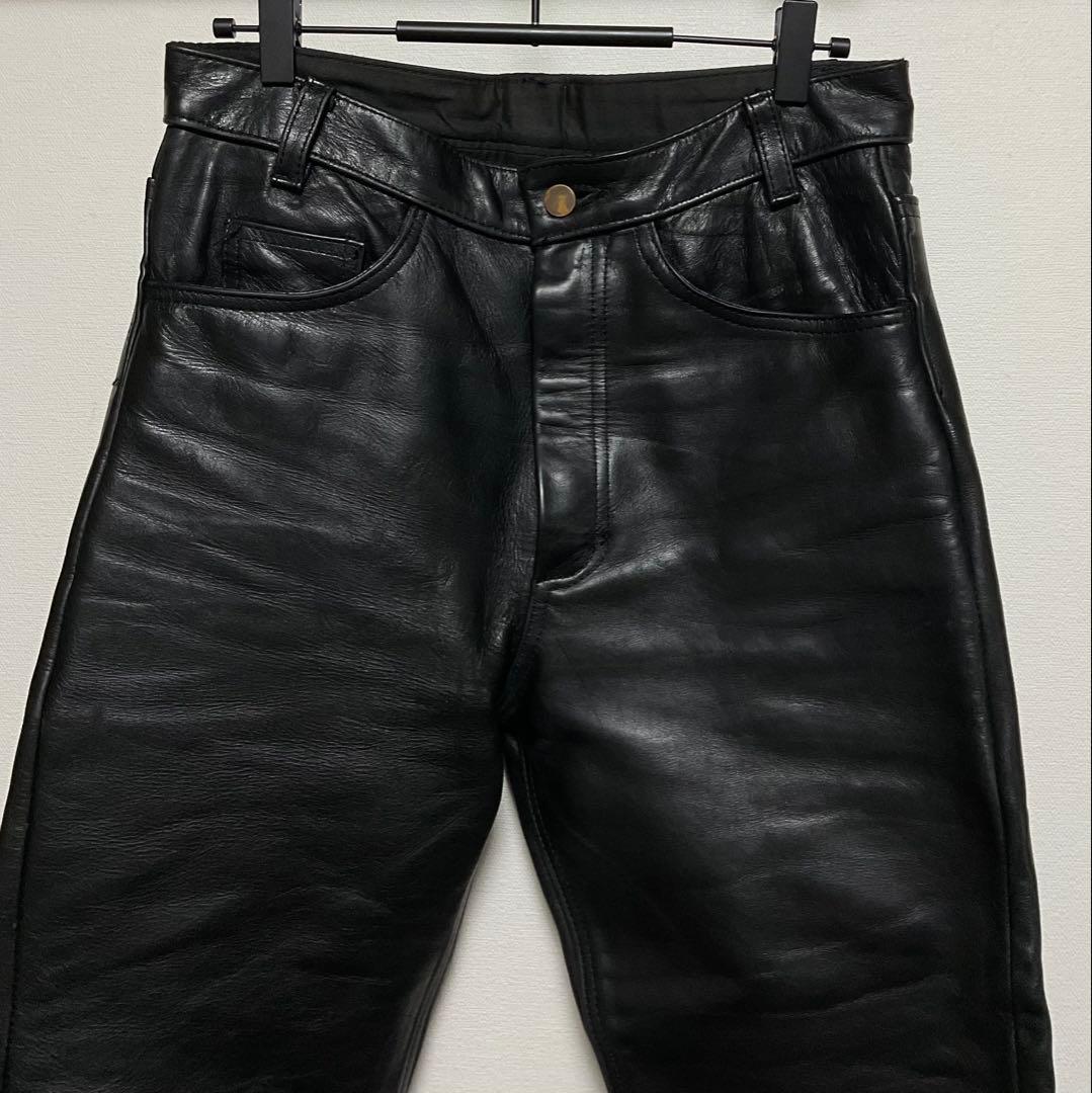 希少32インチ USA製 vanson バンソン レザーパンツ 本革 牛革 黒