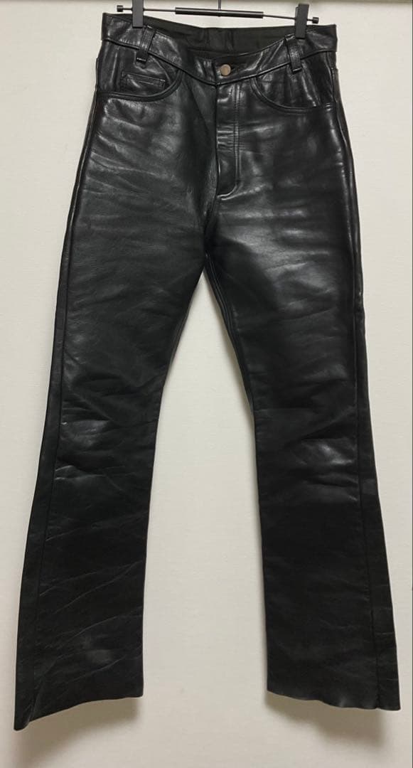 希少32インチ USA製 vanson バンソン レザーパンツ 本革 牛革 黒