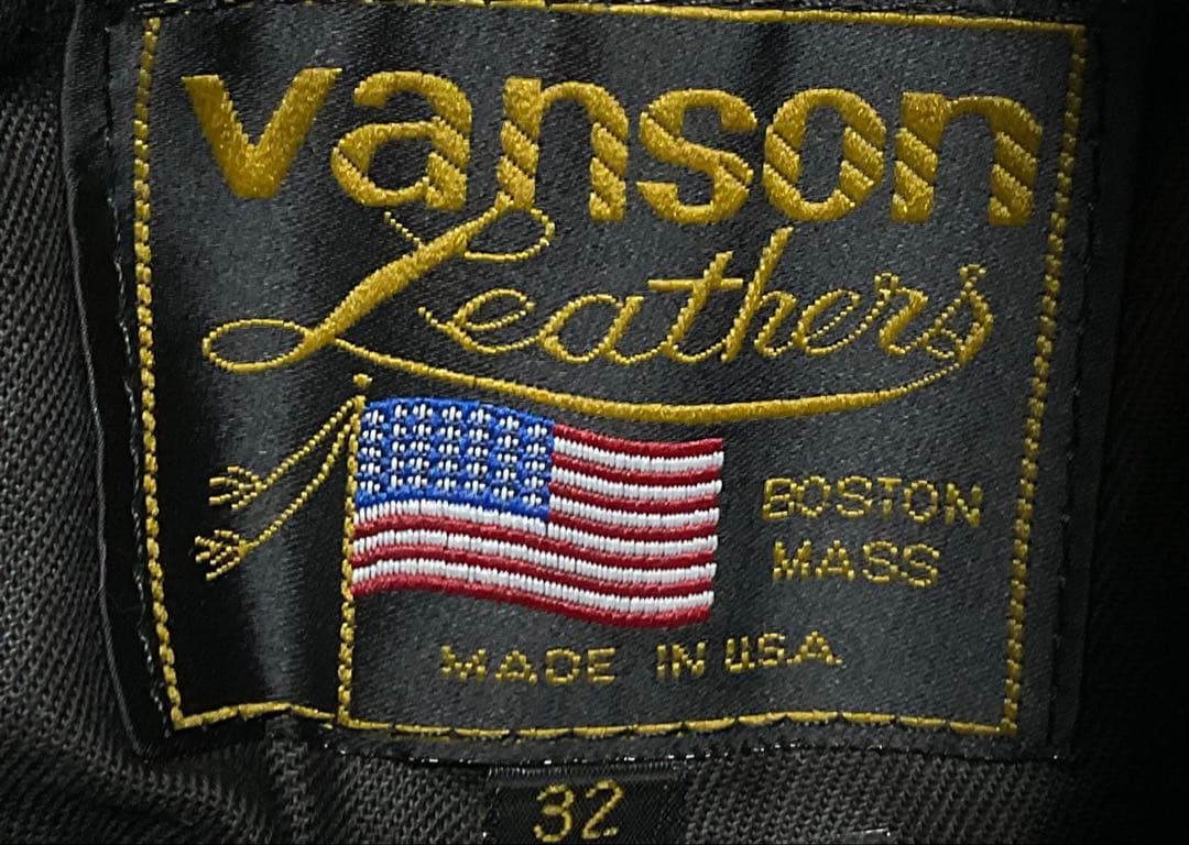 希少32インチ USA製 vanson バンソン レザーパンツ 本革 牛革 黒