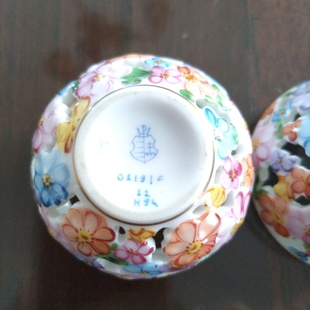 ヘレンド　HEREND　花柄透かし彫り陶器ボックス　ボンボニエール