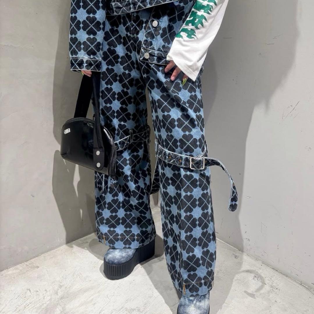 新品タグ付き❤️PAMEO POSE クローバー柄　パンツ　デニムMサイズy2k