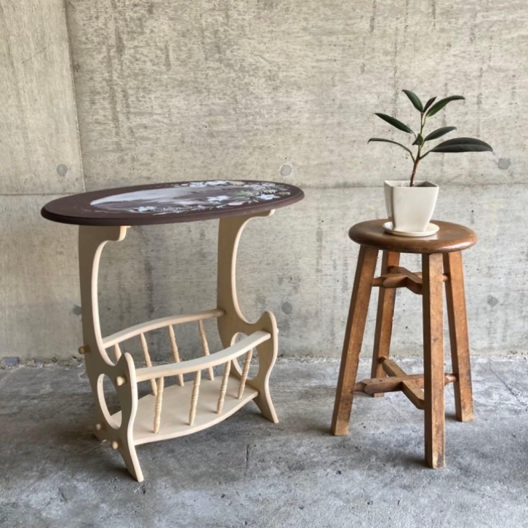 サイドテーブル マガジンラック 飾り台 花台 トールペイント 花柄 木製 レトロ