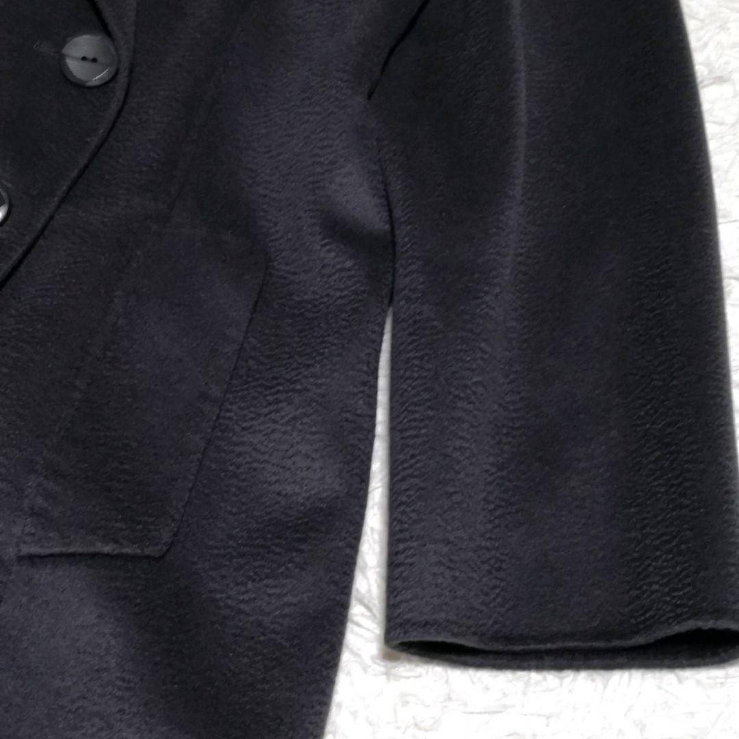 美品 L レリアン カシミヤ100 ロング ダブル チェスター コート 黒系