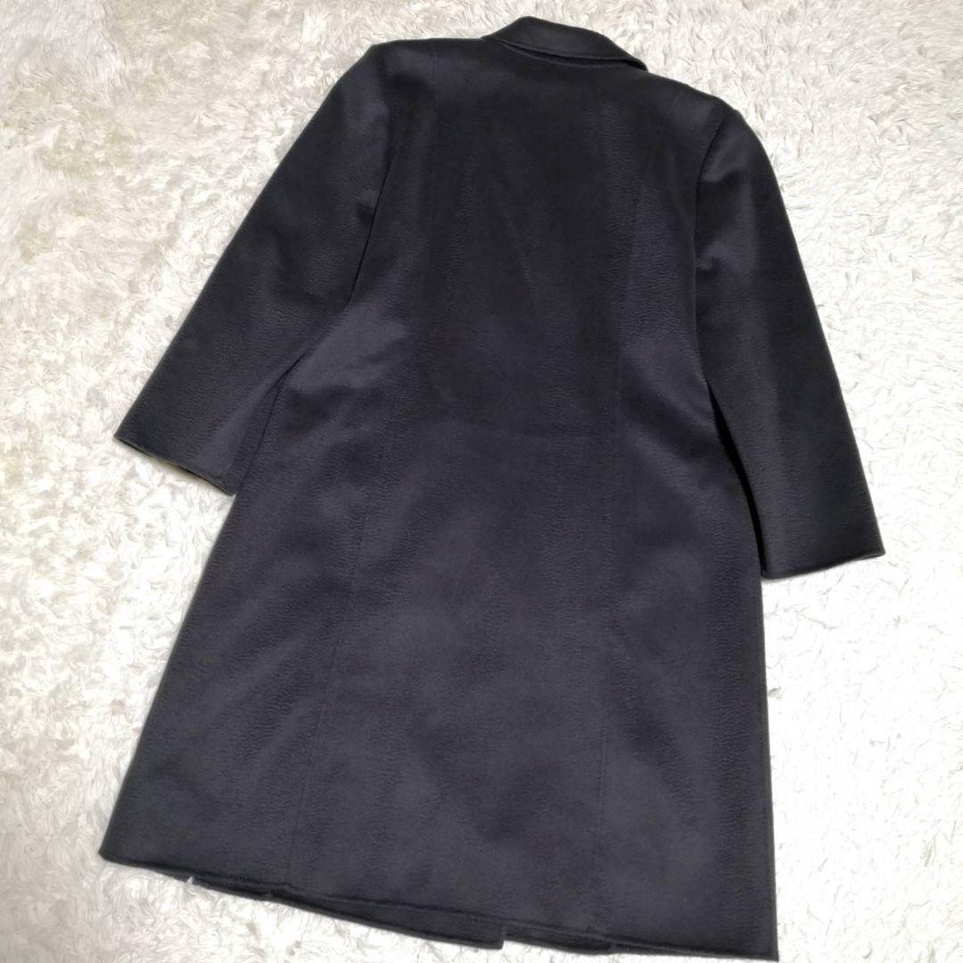 美品 L レリアン カシミヤ100 ロング ダブル チェスター コート 黒系