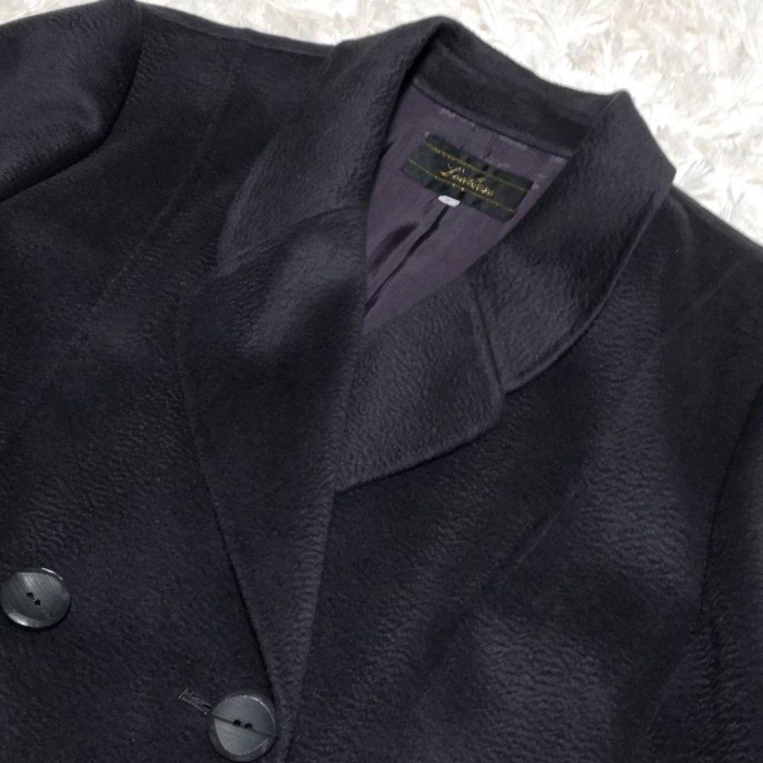 美品 L レリアン カシミヤ100 ロング ダブル チェスター コート 黒系