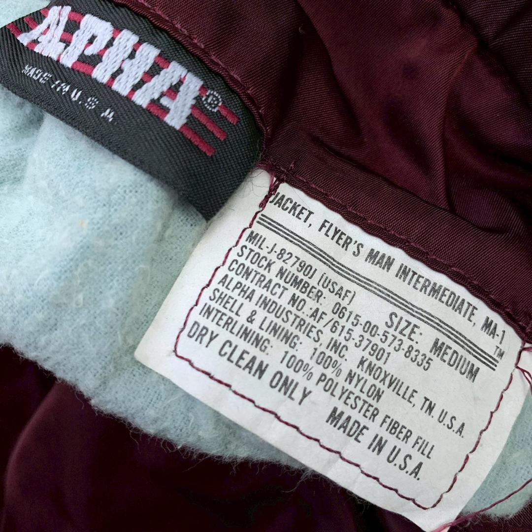 希少カラー★80s旧タグ USA製 ALPHA MA-1 ボルドー M　D795