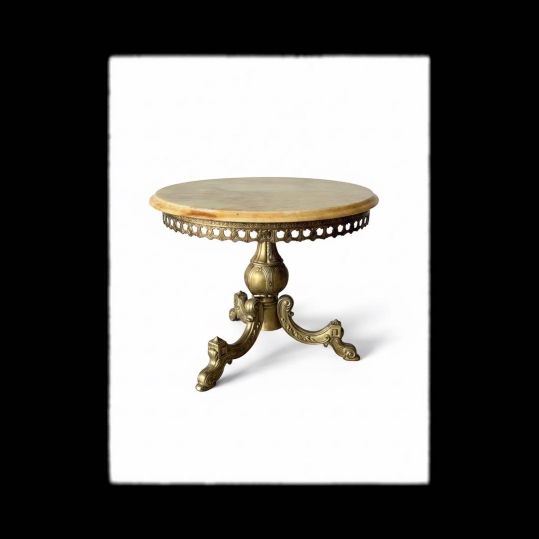 アンティーク 真鍮製脚付き 大理石天板 ラウンドテーブル ミニテーブル 飾り台