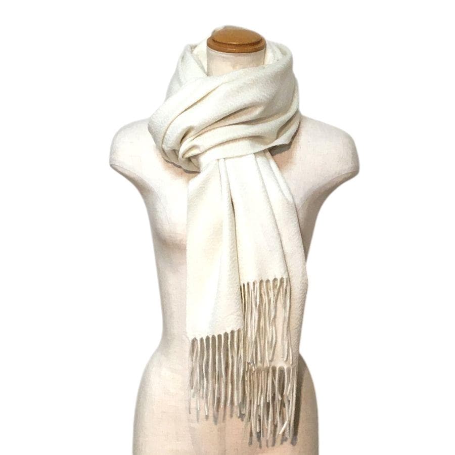 ラスト1枚値下70㎝×200超大判無染色 100% カシミヤストールWHT新品