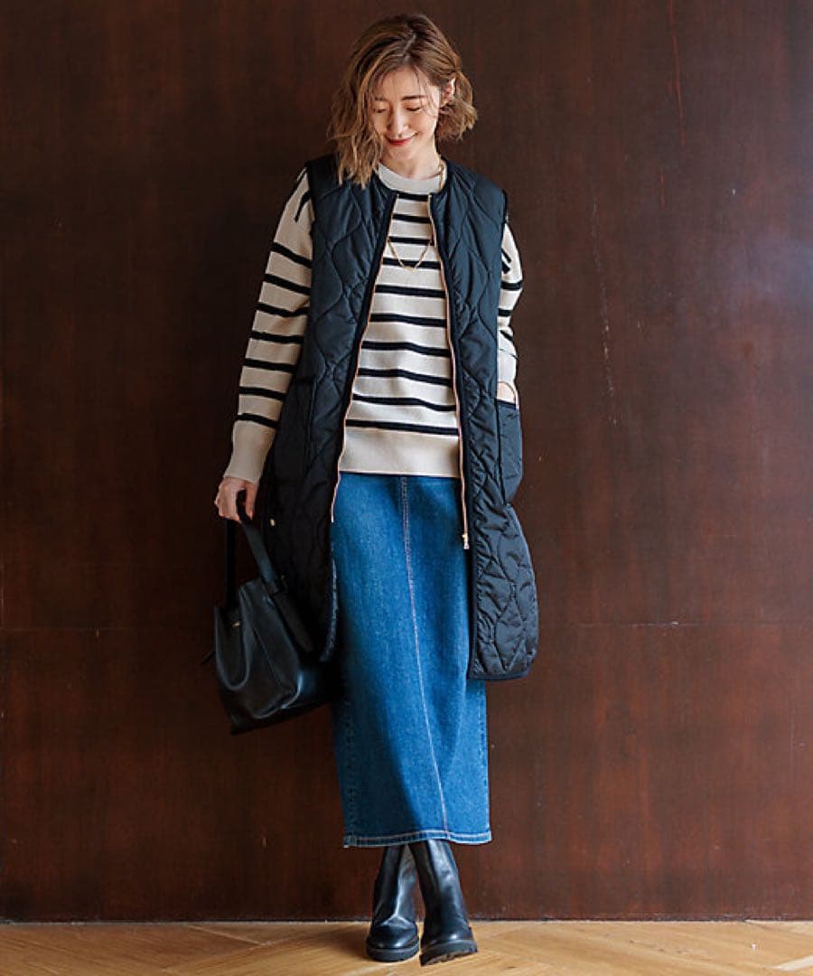 23区 大きいサイズ【撥水加工】中綿 パディング ジレ ブラック 44